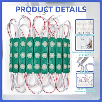 200 PCS LED Module Green Light 1.5W Storefront Decoration Lights 12V DC LED-Module Light with Tape Adhesive Backside for Inflatables Decorative Christmas Letter Advertising Signs