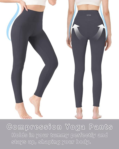 DOTDOG High Waisted Yoga Leggings for Women Tummy Control Legging with 3 Pockets Buttery Soft Compression Workout Yoga Pants