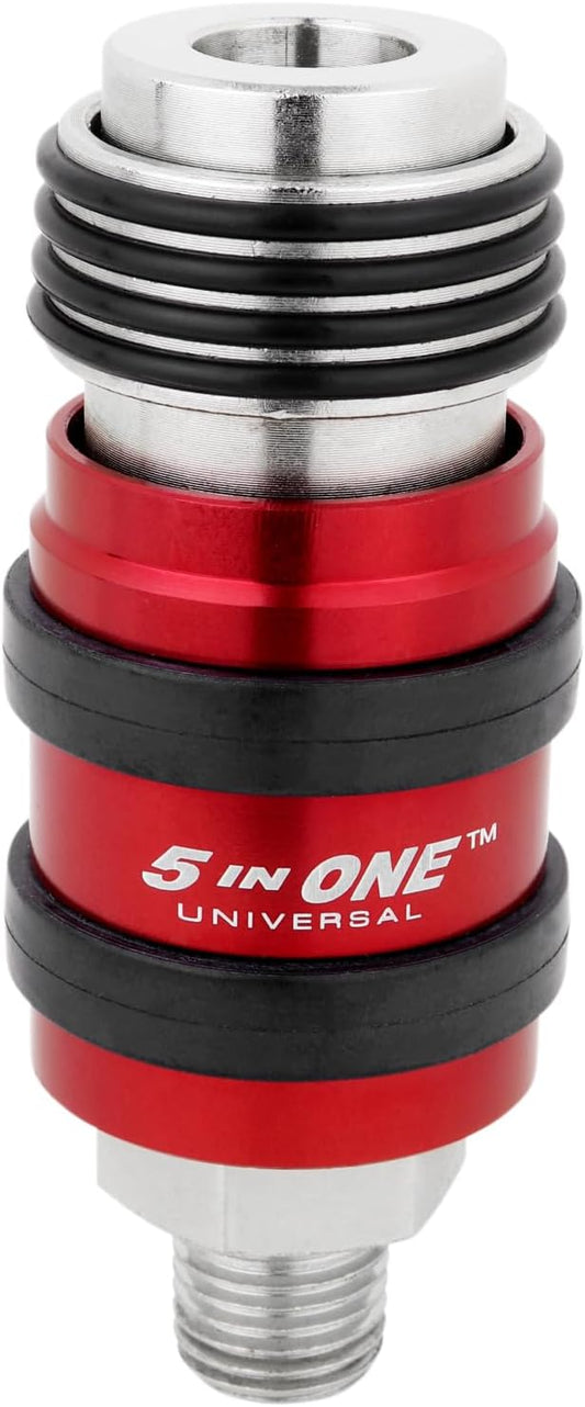 Milton 5 in ONETM Universal Safety Exhaust Quick-Connect Industrial Coupler 14" Male NPT, Accepts All Major Interchanges, Safely Disconnect and Eliminate Potentially Dangerous Hose Whip