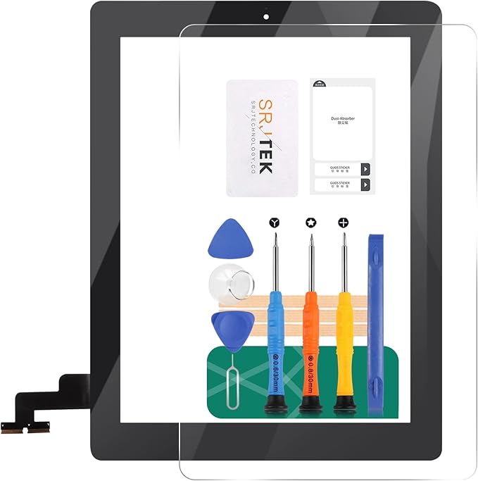 SRJTEK for iPad 2 Touch Screen Replacement A1397 A1395 A1396 Touch Digitizer Glass Parts,with Home Button  Cameral Holder  Pre-Installed Adhesive  Middle Frame Bezel(Black)