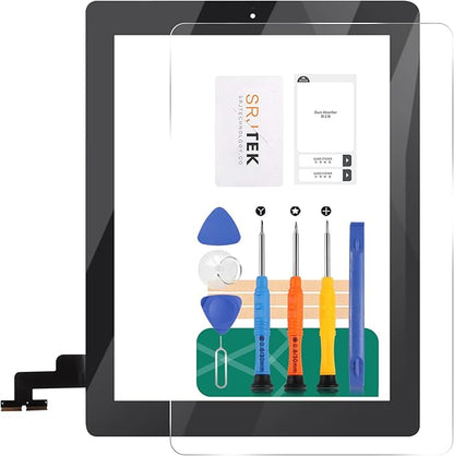 SRJTEK for iPad 2 Touch Screen Replacement A1397 A1395 A1396 Touch Digitizer Glass Parts,with Home Button  Cameral Holder  Pre-Installed Adhesive  Middle Frame Bezel(Black)
