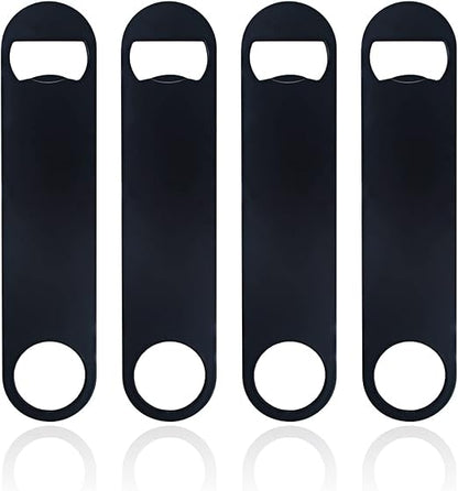 4 PACK Stainless Steel Flat Bottle Opener, Beer Bottle Opener, 7inch, with Exquisite Packaging, for Kitchen, Bar or Restaurant, Black,