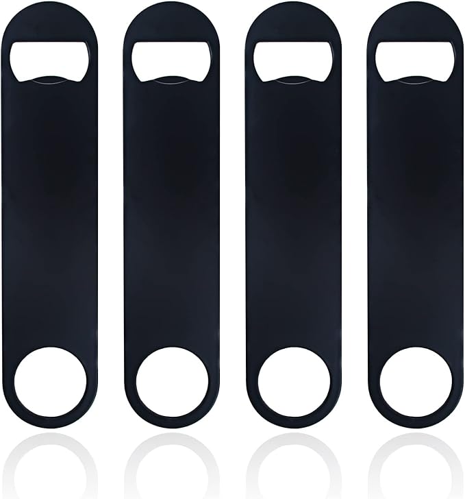 4 PACK Stainless Steel Flat Bottle Opener, Beer Bottle Opener, 7inch, with Exquisite Packaging, for Kitchen, Bar or Restaurant, Black,