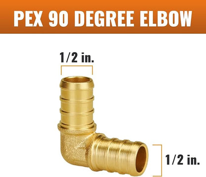 SUNGATOR 12 Inch 90 Degree Elbow PEX Fittings No Lead Brass Crimp for PEX Pipe in Plumbing Jobs (12-Pack)