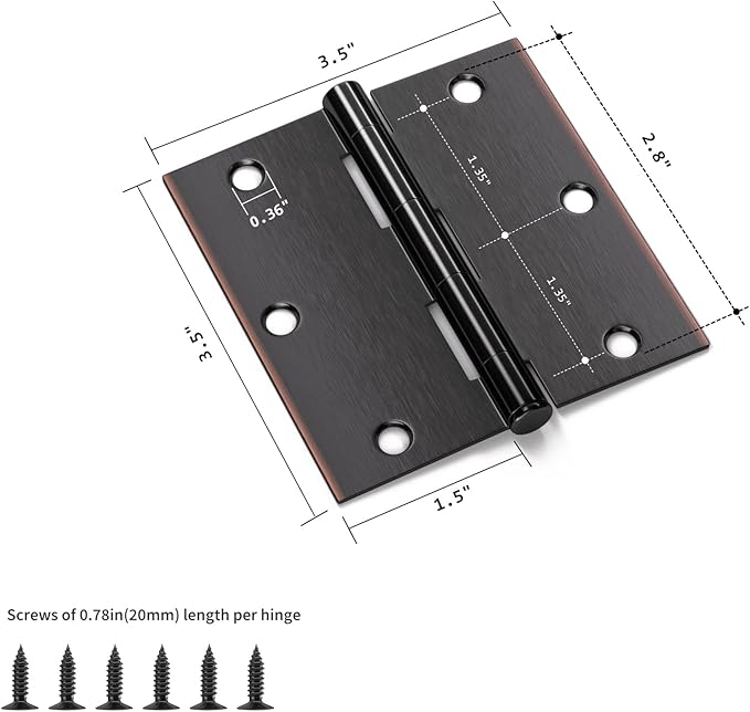 29 Pack Bronze Door Hinges 3 ½"x 3 ½" with Square Corners Oil Rubbed Bronze Door Hinges Bronze Interior Door Hinges Flat Iron Steel Oil Rubbed Bronze Door Hinges