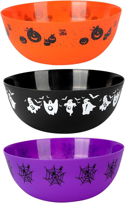 3 Pieces Halloween Candy Bowl Halloween Plastic Trick Treat Candy Bowls halloween pumpkin bucket Plastic Serving Bowl Tableware halloween serving bowl Halloween Party Supplies (Orange Purple Black)