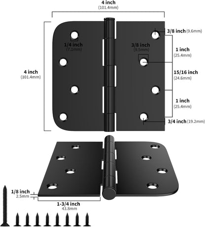 goldenwarm 3 Pack 4in Black Door Hinges Interior Door Hinges Black Matte 4 x 4 Inch with Square & Round Corners, Iron Material