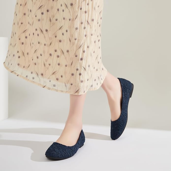 Shupua Dress Shoes for Women Round Toe Flats Shoes Lace Ballet Flats Dressy Comfortable Foldable Flats Low Heel
