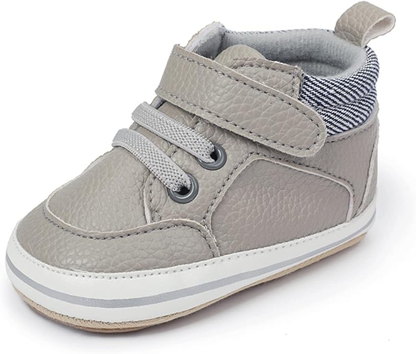 SOFMUO Baby Boys Girls High Top Ankle PU Leather Sneakers Soft Rubber Sole Infant Moccasins Newborn Oxford Loafers Anti-Slip Toddler Wedding Uniform Dress Shoes