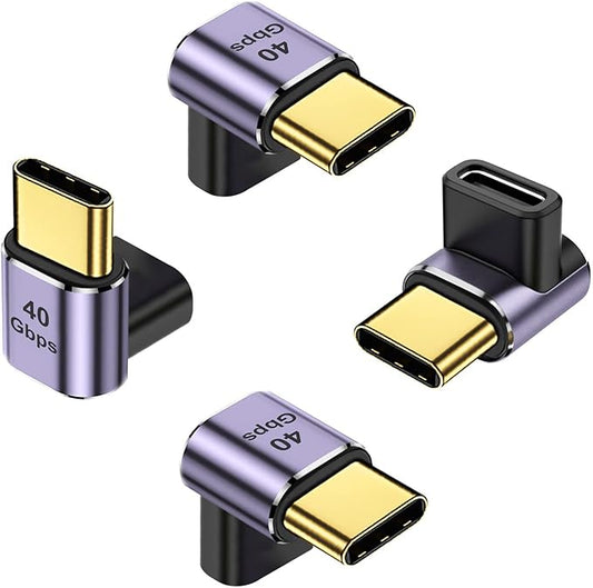 AreMe 90 Degree USB-C Male to USB-C Female Adapter (4 Pack), Type-C Up and Down Right Angle 40Gbps PD 100W Fast Charging Connector for Steam Deck, Switch, Laptop, MacBook ProAir, Tablet and Phone