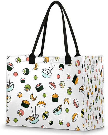 Tote Bag for Women Japanese Food Sushi Large Beach Bag Reusable Grocery Bags Tote Bag for Work Shopping Travel Beach