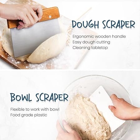 RORECAY Bread Banneton Proofing Basket Set, 9 Inch Round  10 Inch Oval Cane Sourdough Baskets with Dough Whisk Bread Lame Dough Scraper Bowl Scraper Silicone Brush Sourdough Bread Baking Supplies