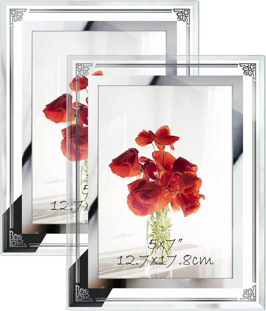 HORLIMER 5x7 Picture Frame Set of 2, Glass Photo Frame 5 by 7 for Tabletop, Horizontally or Vertically