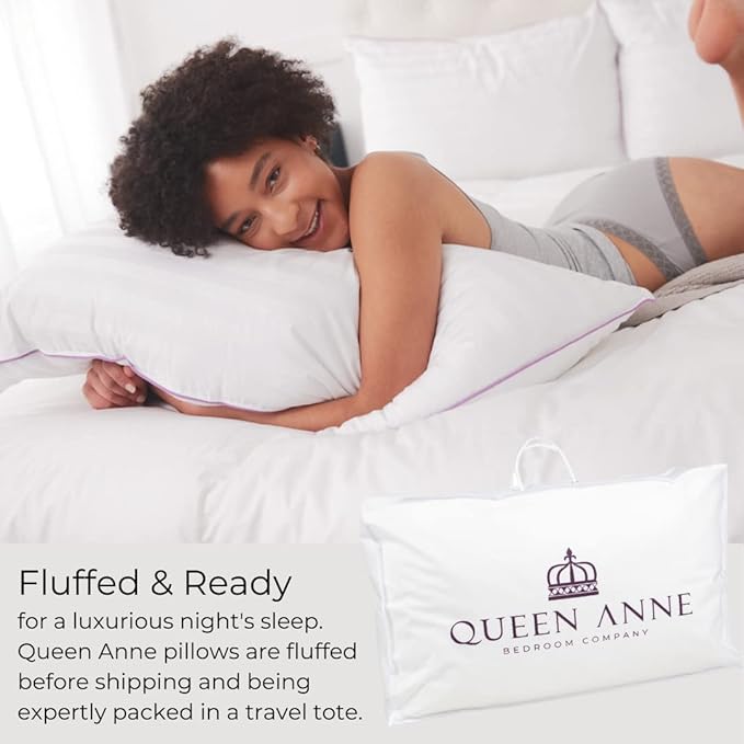 Luxury Hotel Down Alternative Pillow - Majesty Down - Synthetic Allergy Free Hypoallergenic Bed Pillow - Made in USA (Queen Medium)