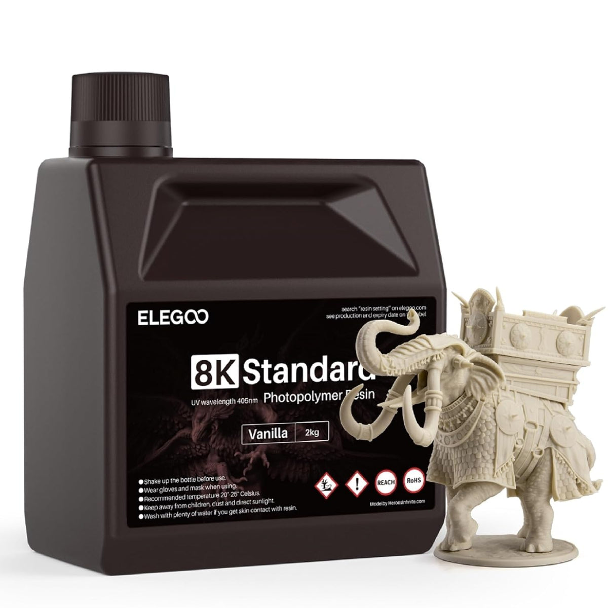 ELEGOO 8K Standard Photopolymer 3D Printer Resin Vanilla 2000g 405nm UV-Curing Resina Best for 8K/12K/14K Saturn LCD MSLA DLP 3D Printers