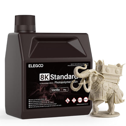 ELEGOO 8K Standard Photopolymer 3D Printer Resin Vanilla 2000g 405nm UV-Curing Resina Best for 8K/12K/14K Saturn LCD MSLA DLP 3D Printers