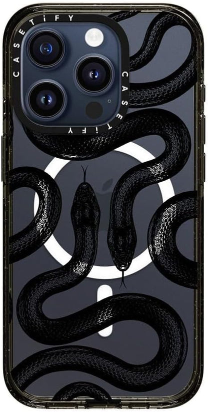 CASETiFY Impact Case for iPhone 15 Pro [4X Military Grade Drop Tested / 8.2ft Drop Protection/Compatible with Magsafe] - Black Kingsnake - Clear Dark Blue