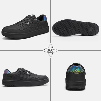 8.5 Men, 10 Women, SPIEZ Non Slip Work Shoes for Men Women, Slip & Oil Resistant Food Service Shoes, Lightweight Reflective Deign Kitchen Sneakers - Restaurants Floor to Streetwear Ready, Black US 4.5-13.5