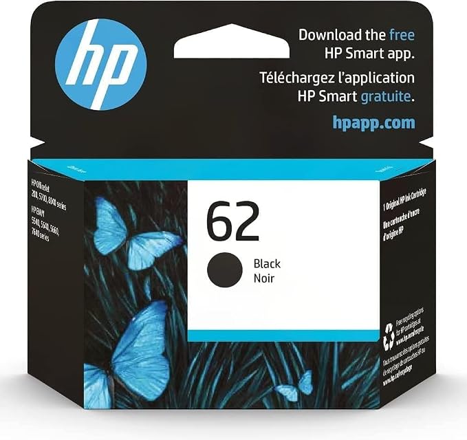 HP 62 Black Original Ink Cartridge (C2P04AN) for HP ENVY 5540 5541 5542 5543 5544 5545 5547 5548 5549 5640 5642 5643 5644 5660 5661 5663 5664 5665 7640 7643 7644 7645 HP Officejet 200 250 258 5740
