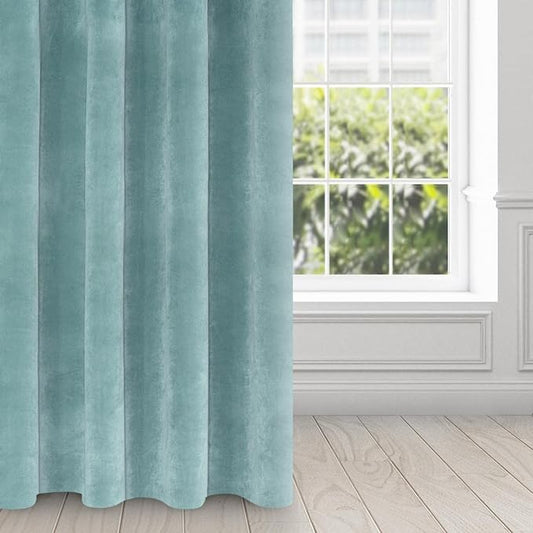 Villa Soft Plain Opaque Velvet Curtain with Eyelets - 1 Unit, Fluffy Panel Drape Classic Glamour Elegant Living Room, Bedroom, 290 g/m2, W55 x L98, Sea Green