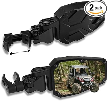 UTV Side Mirrors,UTV Mirror Automatic Folding and Resetting in The Event of Collision,Fits 1.5"-2"Roll Bars Compatible with Polaris RZR,Can Am X3, Honda Pioneer, Kawasaki Mule, Cfmoto Zforce