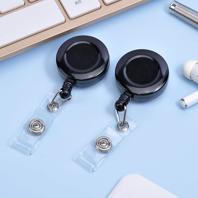 1 Pack Badge Reel with Belt Clip, Badge Holder Retractable Clip, ID Badge Clip with 29" Retractable Cord Black