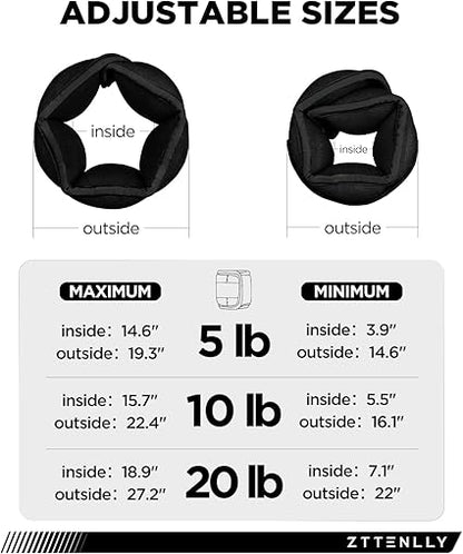 Adjustable Ankle Weights for Women Men and Kids | 1 Pair 5 10 15 18 20 Lbs Leg Wrist Ankle Weight Straps for Yoga, Walking, Running, Aerobics, Gym, Dance, Pilates, Cardio