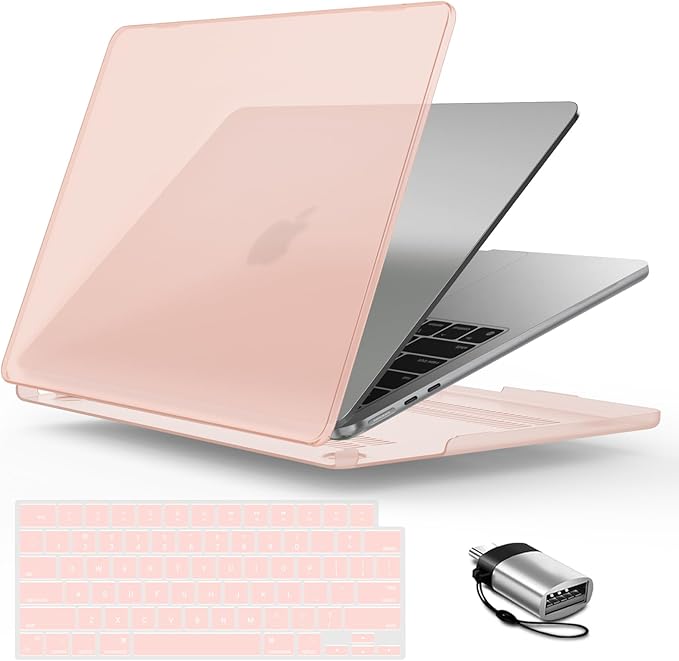 IBENZER Compatible with 2025 2024 2023 MacBook Air 15 Inch Case M4 A3241 M3 A3114 M2 A2941, Hardshell Case KeyboardCoverType-C for Mac Air 15.3" Liquid Retina Display, Sakura Pink, AT15-SKPK1TC
