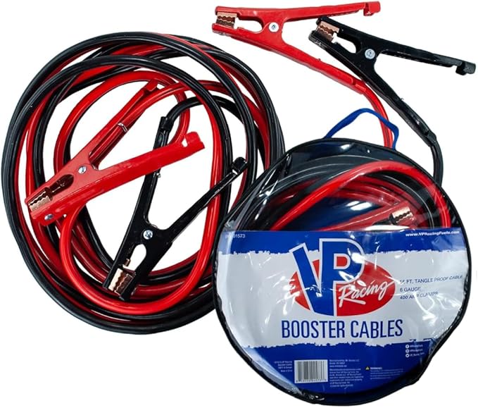 Heavy Duty Jumper Cables VP Racing - 16 ft. 6 Gauge for Car Battery Automotive Booster Cables With Vice Clamps for Jump Starting Dead or Weak Batteries with Carrying Bag Included - Cars, Trucks, SUVs