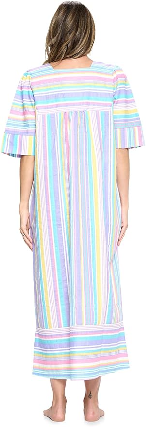 Casual Nights Women's Zip Front Woven House Dress | 3/4 Sleeves Housecoat Long Duster Lounger