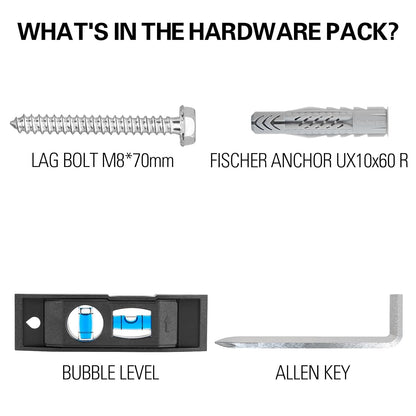Mounting Dream Lag Bolt Kit for TV Mount Comes with (4) M8 Lag Bolt for Wood Stud,(4) Fischer Anchors for Concrete Wall, Includes Allen Key and Bubble Level