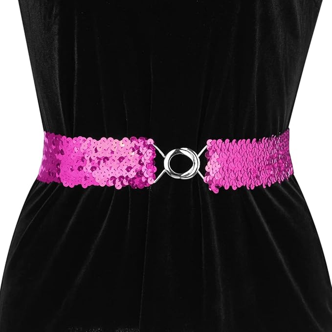 Allegra K Womens Plus Size Stretchy Skinny Waist Belts Shiny Sequins Decor Elastic Belts for Dresses