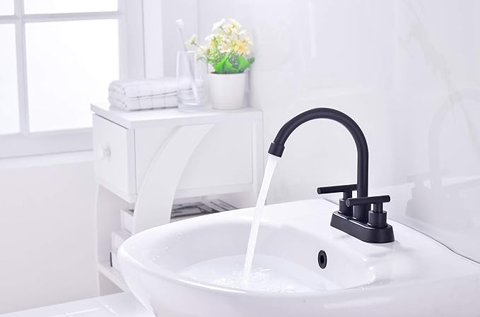 Black Bathroom Faucet, 2 Handle Bathroom Sink Faucet, 3 Hole 4 Inch Centerset Modern Commercial RV Vanity Sink (Matte Black)