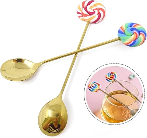 Honbay 4PCS Creative Lollipop Stainless Steel Spoon Coffee Spoon Dessert Spoon Ice Cream Spoon Sugar Spoon Mixing Spoon for Home, School, Office or Restaurant