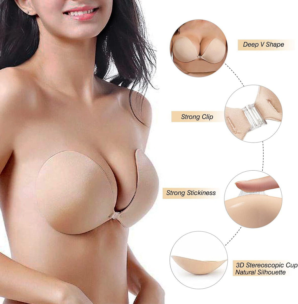 Adhesive Bra, Push up Strapless Self Adhesive Bra, Invisible Silicone Bra for Backless dress.