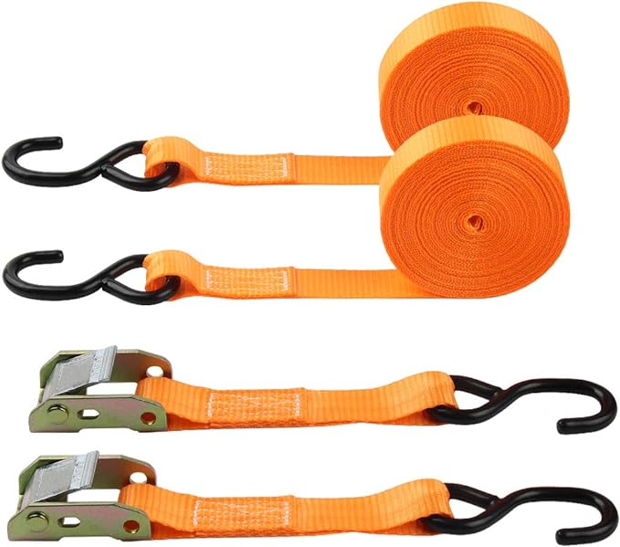 Cambuckle Tie Down Straps, 1" x20' Ratchet Lashing Straps with Coated S-Hooks, 1000lbs Capacity (Pack of 2)