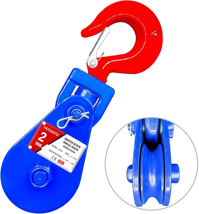 2 ton Snatch Block with Hook, 3" Sheave 38" Inch Wire Rope Snatch Block, 4400lbs Snatch Pulley for Rollback Wrecker Car Hauler Winch