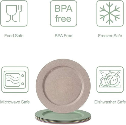 10 Inch6pcs Dishwasher  Microwave Safe Wheat Straw Plates - Unbreakable  Lightweight, Reusable, Eco-Friendly and Healthy - Assorted Colors