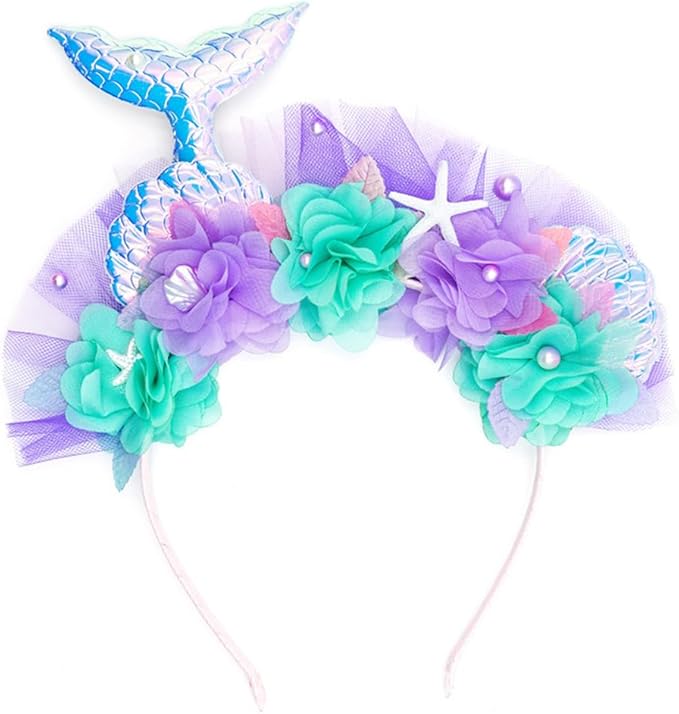 Girls Princess Mermaid Dress up Accessories for Girls Ariel Crown Headband Halloween Christmas Party Favors for Kids (Headband)