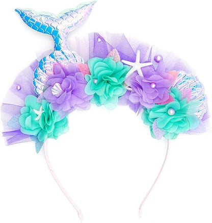 Girls Princess Mermaid Dress up Accessories for Girls Ariel Crown Headband Halloween Christmas Party Favors for Kids (Headband)