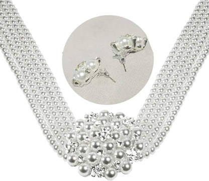 Audrey Hepburn Style Faux Pearl Necklace Set Strand Ear clip or Stud Pin on Earrings for selection Wedding Inspired by Breakfast at Tiffany's for Women LFFJ036