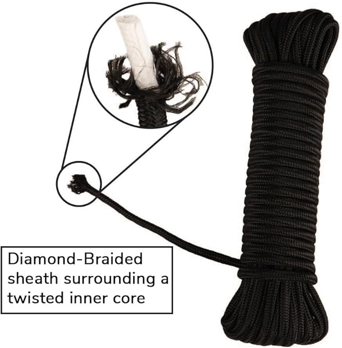 Rope  Cord Polypropylene 516" Utility Rope a Strong All-Purpose Rope for Camping, Flag Poles, Landscaping  More! a Black