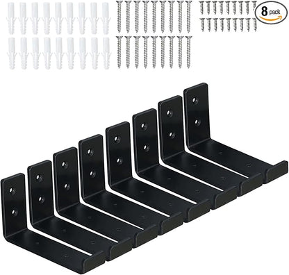 HEART ART Black Shelf Bracket 6 inch, Shelf Bracket 8 Pack,J Metal Heavy Duty Shelf Support Brackets,6.3"L4.8"H1.2"W