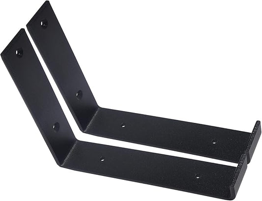 Shelf Brackets 2 Pack Heavy Duty Floating 7.25" L x 6.0" H x 1.5" W Black Metal Shelves Wall Mounted Rustic Iron J Shelf Brackets with Lip for DIY Open Shelving Brackets