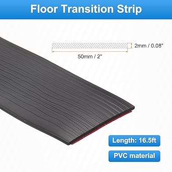 HARFINGTON Floor Transition Strip 2" 16.5ft Self-Adhesive Laminate Floor Strip Divider Floor Cover Strips PVC Edging Trim for Uneven Floors Carpet Tiles Gaps, Black