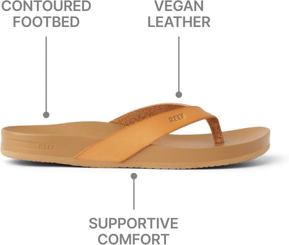 REEF Cushion Court Womens Sandal | Flip Flops, Vegan Leather Straps, Arch Support, Lightweight & Durable