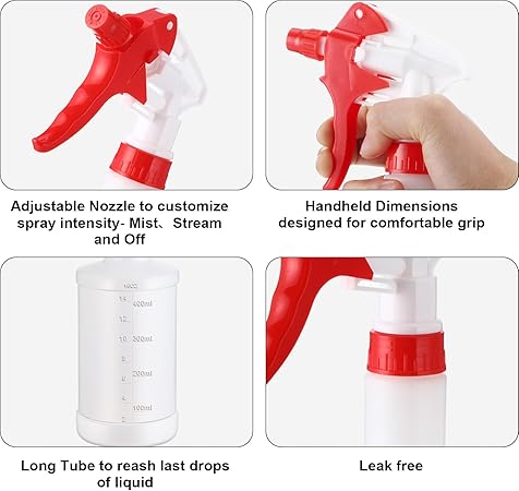 Eccliy 12 Pcs 16 Oz Plastic Spray Bottle, Adjustable Empty Reusable Sprayer for Cleaning, Planting, Water, Bathroom and Kitchen, BBQ, Commercial and Residential(Red,Measurements)