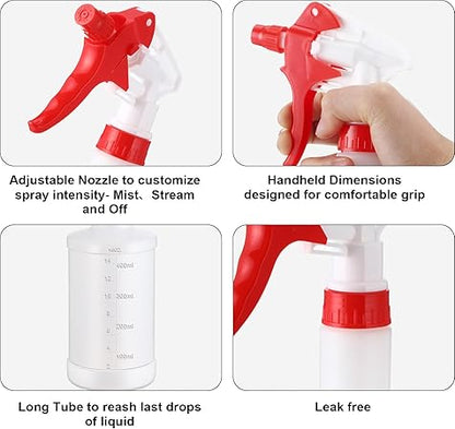 Eccliy 12 Pcs 16 Oz Plastic Spray Bottle, Adjustable Empty Reusable Sprayer for Cleaning, Planting, Water, Bathroom and Kitchen, BBQ, Commercial and Residential(Red,Measurements)