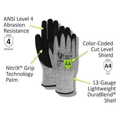 MAGID Griffin Gear ANSI A4 Liquid Repellent Nitrile Work Gloves , 12 Pairs, Size 9Large, GPD455