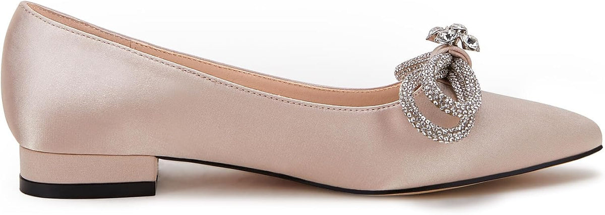 Women's Ballet Flats Double Bow Pointed Toe Casual Comfortable Slip on Flat Ballerina Shoes